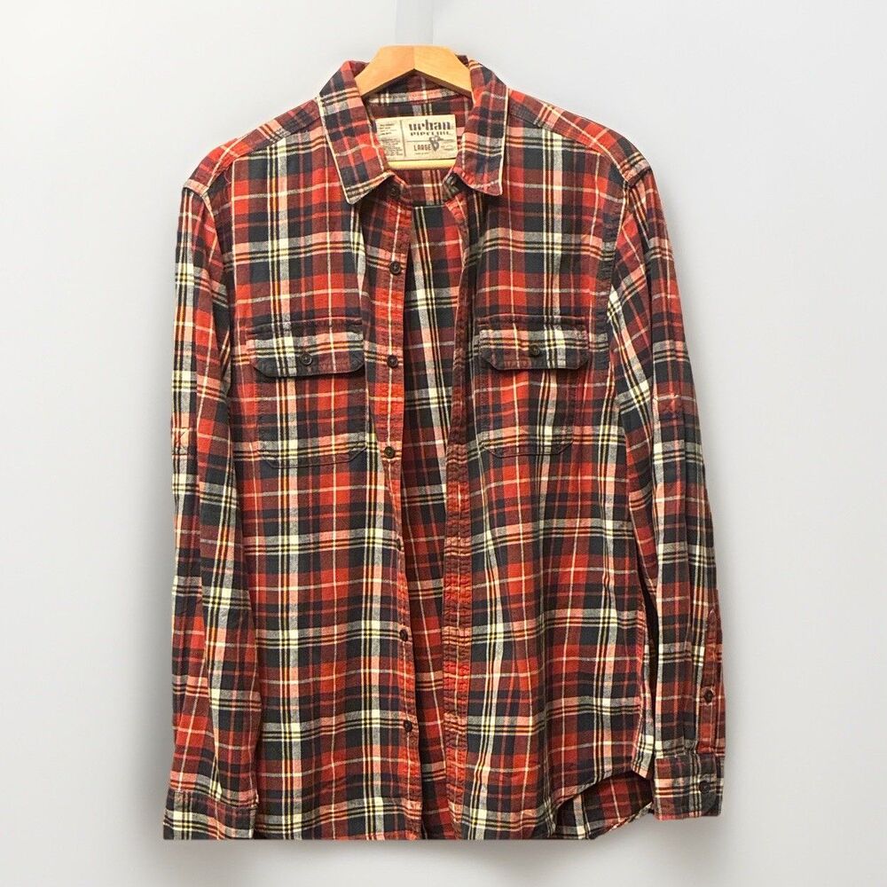 Urban Pipeline Men's L Plaid Flannel 100% Cotton‎ Button-Down Long Sleeve Shirt
